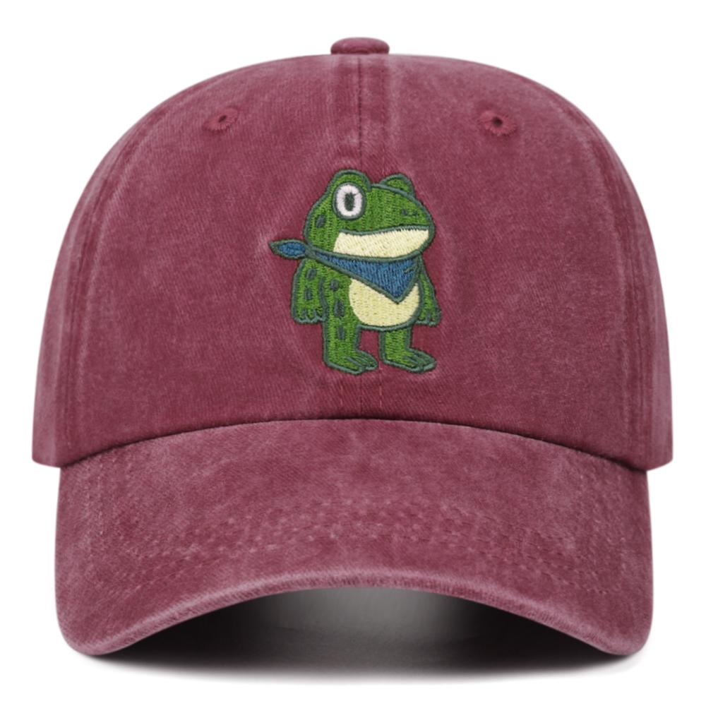 Cartoon Cute Frog Retro Washed Embroidered Baseball Cap Women Men Outdoor Fashion Versatile Casual Hat