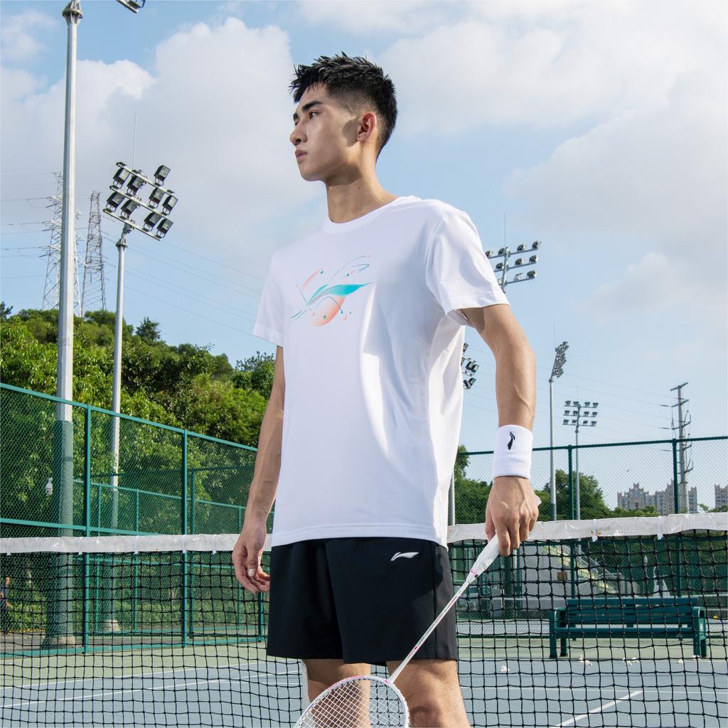 Li Ning Ping Pong Elite Series Logo Print Round Neck Quick-Dry Short Sleeve T-Shirt Unisex T-Shirt Standard-White ATST029-1