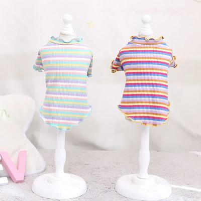Camiseta de Rayas de Colores Otoño e Invierno Top de Peluche para Mascota Ropa Camiseta de Punto de Algodón Sudadera Chaleco de Dos Patas para Perro