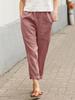 Ladies Cotton Linen Trousers Women Summer Loose Long Pants Solid Color Double Pocket Comfortable Trousers