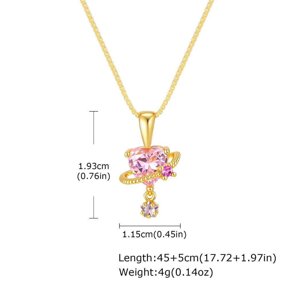 Rosa Zirkonia Herz Halskette Anlaufgeschützter Stern Anhänger für Damen 18K Vergoldet Koreanischer Stil Zierlicher Schmuck