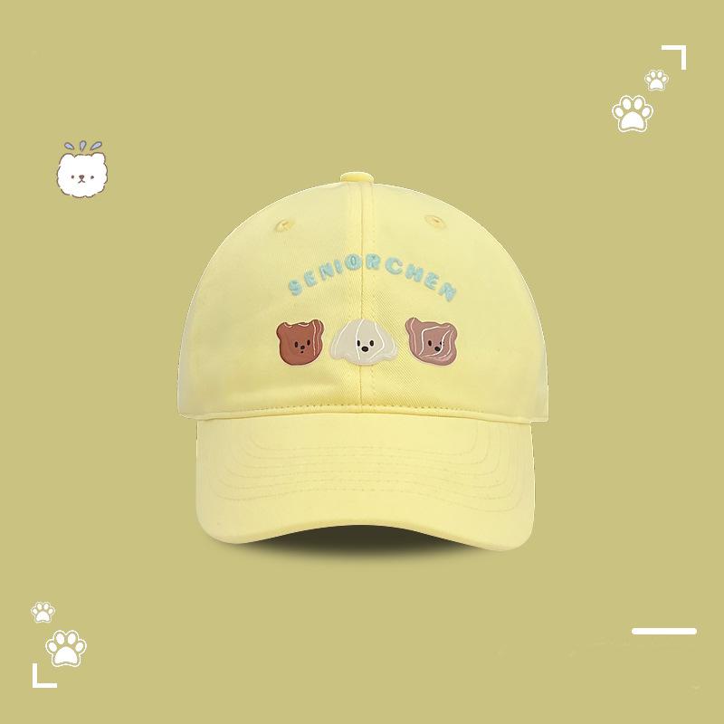 Cute bear letter embroidery yellow baseball cap female spring summer wide brim big face showing face small cap tide
