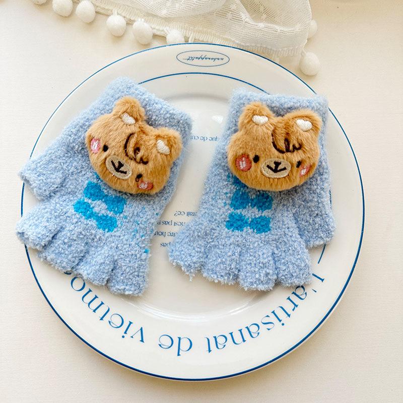 

Korean Style Cute Bunny Children s Knitted Gloves Autumn and Winter Boys and Girls Writing Warm Baby Fingerless Five Finger Gloves One Size