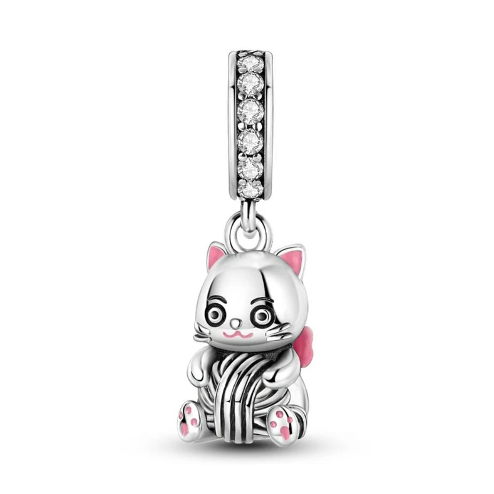 925 Silver Cute Cat Charm Pendant Beads for DIY Jewelry Making Bracelet Necklace Women Fine Gift