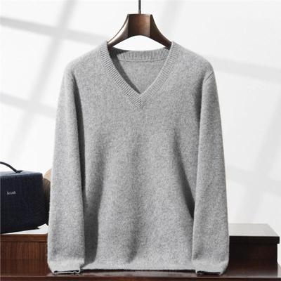 Men's Seven-Needle Cashmere V-Neck Sweater, Double-Strand Thickened, Soft Knit Base Layer for Autumn/Winter.