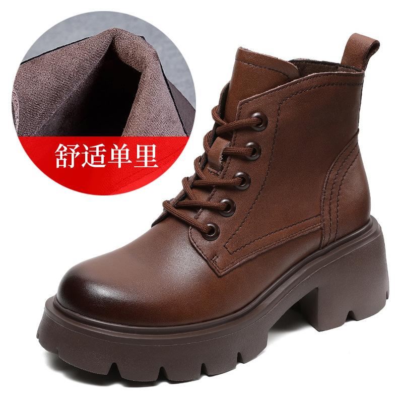 Leather Platform Martin Women's Autumn and Winter Velvet New Heightening Thick High Heel Small Short