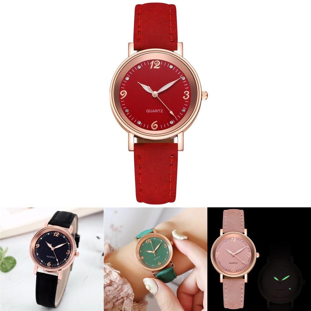 Modische Damen-Quarzuhr mit dekorativem Nachtlicht und Lederarmband