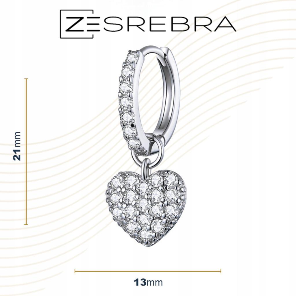 S925 Earrings, Hanging Hearts, Zircons, English Crystals