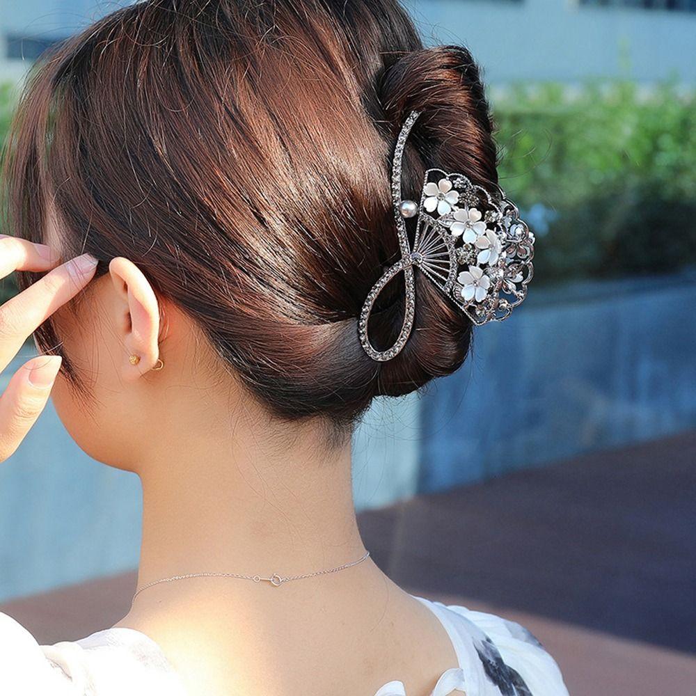 

Заколка для волос с цирконием и кристаллами Kont Crystal, женские заколки для волос, корейская заколка в виде акулы, цветок, веерообразный коготь для волос