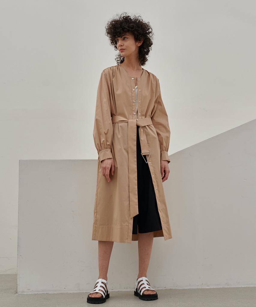 MITTE Shirring Belted Shirts Dress - Beige