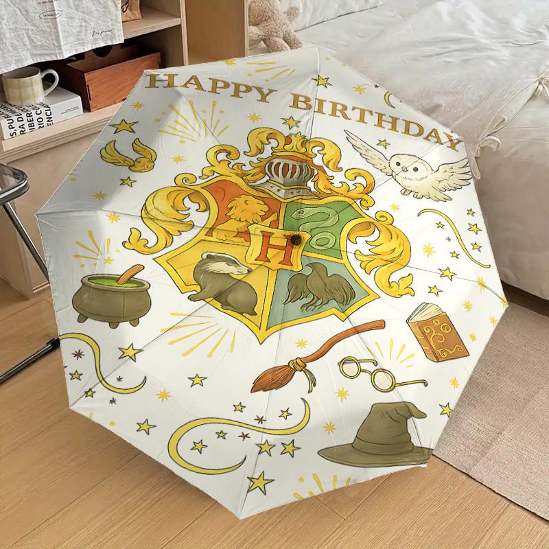 1PC Hogwarts Happy Birthday Umbrella-8-Rib Reinforced, Automatic Open, Lightweight & Durable, Cute Fashion Accessory for Outdoor, D2656