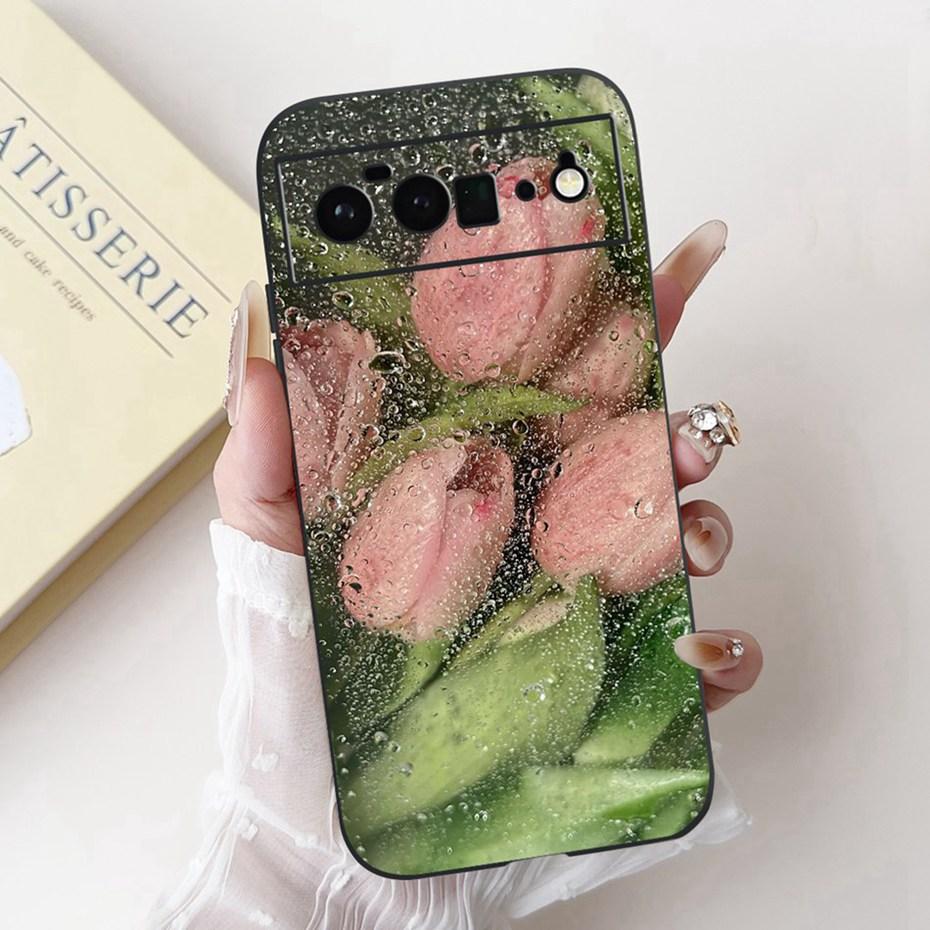 Beautiful Floral Painting Phone Case For Google Pixel 6 Pro 6a Black Silicone Soft Cover For Google Pixel6 6a 6Pro Cases Bumpers