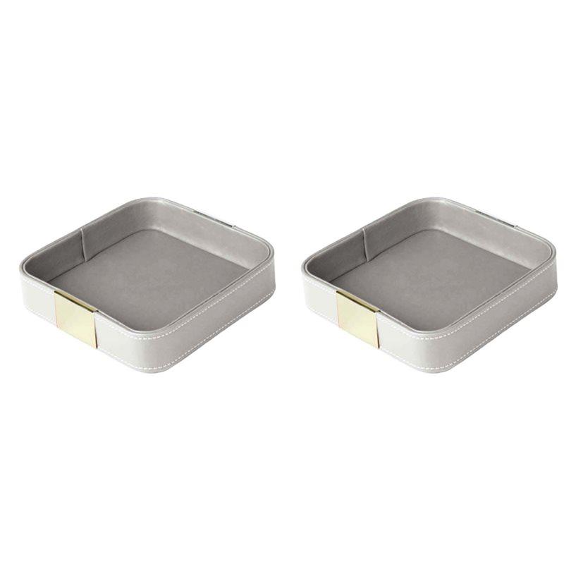 

2X Leather Desktop Storage Tray Catchall Tray For Entryway Table To Hold Jewelry Watch Phone Wallet Container B