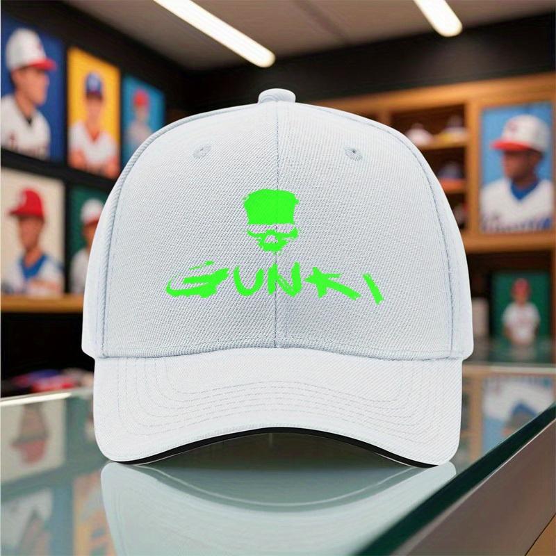 1pc of Unisex Seasonal Baseball Cap New Style Hat with GUNKI Skull Print Breathable Black FlatBrimmed Cap for Outdoor Use