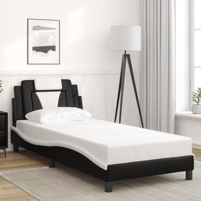 VidaXL Cadre de Lit avecTête de Lit, Lit Rembourré avec Coussin, Lit Simple, Lit Adulte Chambre, Moderne, Noir et Blanc 3208073