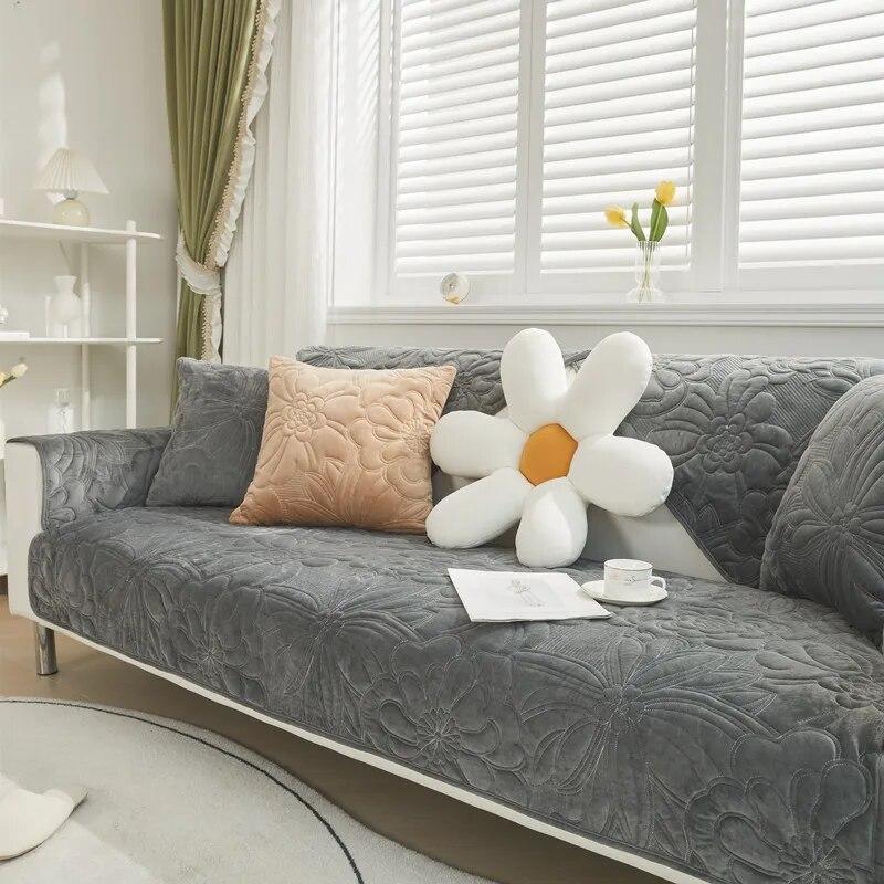 Non-Slip Sofa Cushion Cover Couch Towel for Living Room Quilted Plush Backrest Armrest Cover Universal for All Seasons
