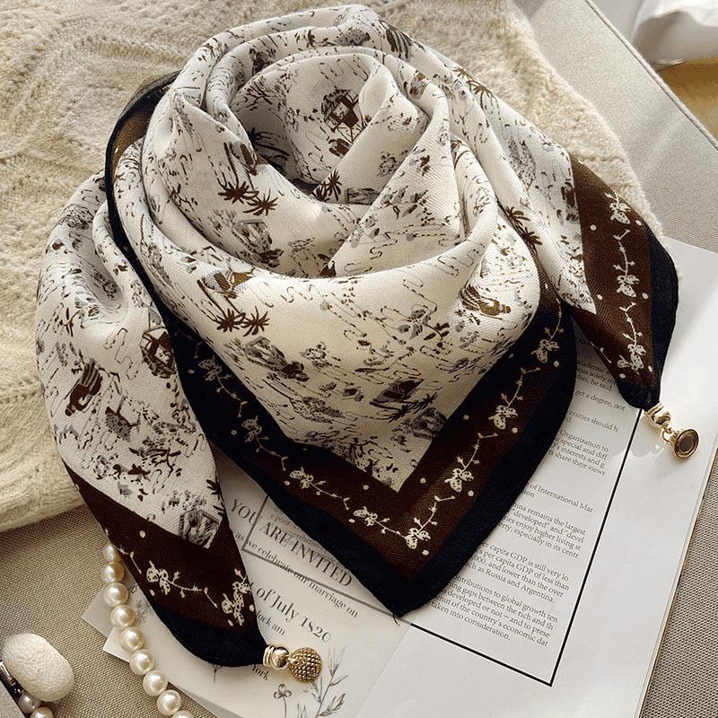 Chic Autumn/Winter Silk Scarf with Magnetic Golden Ball Clasp – Korean Style Neck Warmer