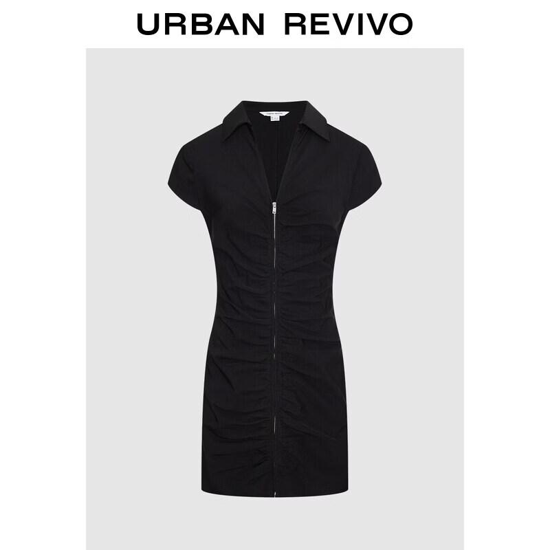 UR 2026 Spring Women s Front Zipper Pleated Mini Dress S