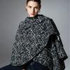 Women Plaid Reversible Poncho Cape Coat Open Front Cardigan Shawl Wrap Warm Thick Knit Shawl for Fall Winter
