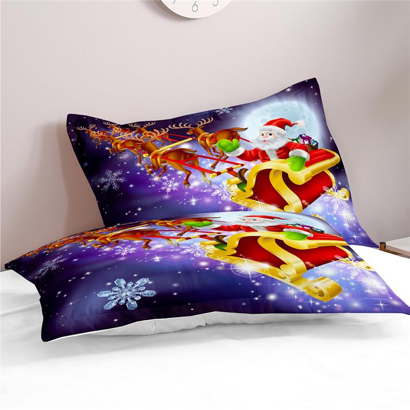 Powóz Bożonarodzeniowy 0.9/1.2/1.5/1.8/2.0m Poliestrowe Prześcieradło Płaskie z Nadrukiem Cyfrowym z Poszewką na Poduszkę Zestaw Pościeli z Nadrukiem