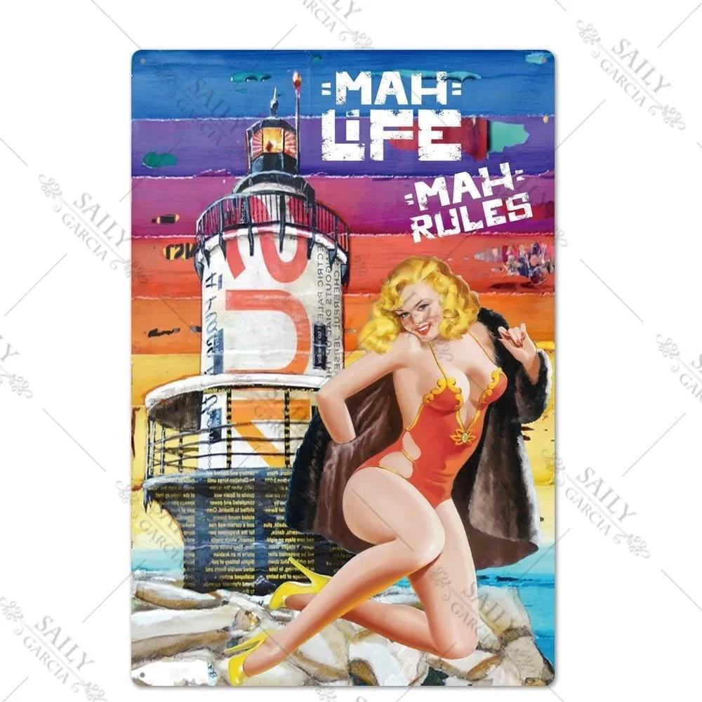 Vintage Surfing Girls Metal Sign Posters for Home Decor Fashion Art Wall Mural Bar Pub Sign Decor Metal Plate