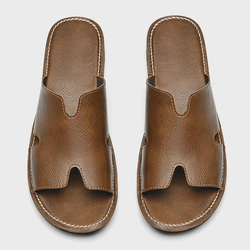 Sandale din piele antiderapante pentru bărbați: Flip-flops la modă în stil coreean pentru îmbrăcămintea de plajă de vară
