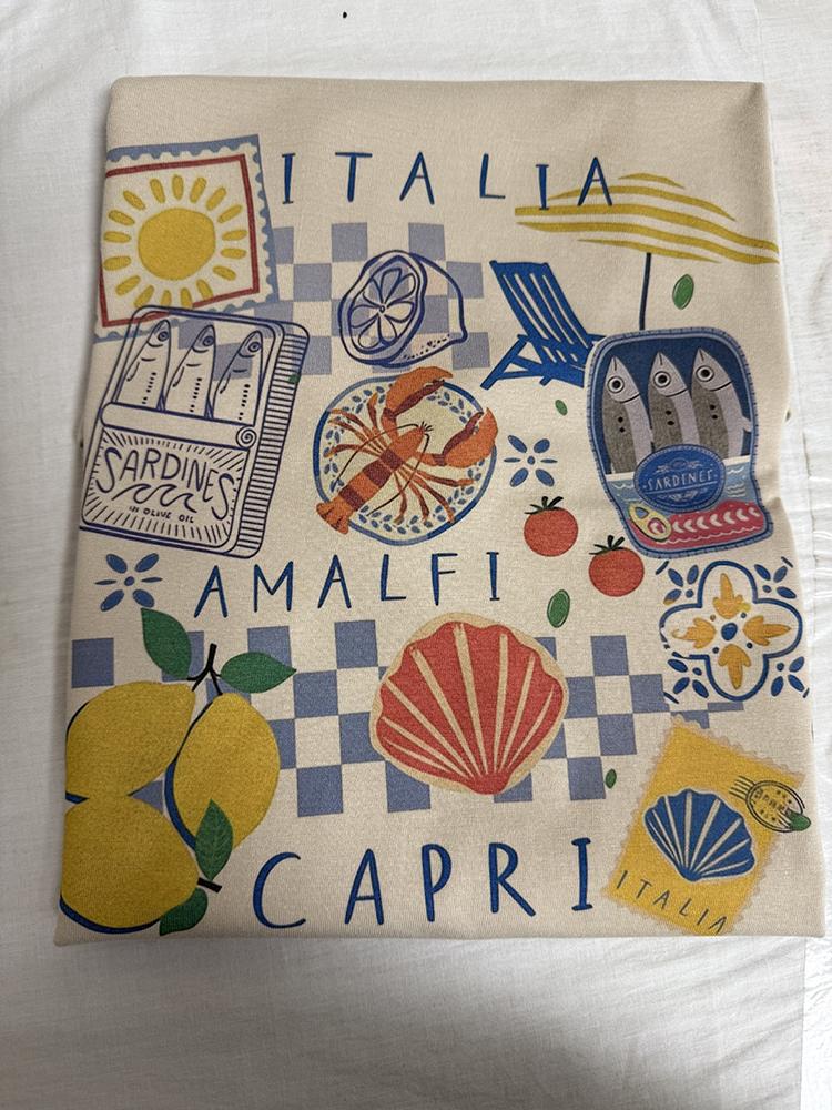 T-shirt Grafica Capri Italia Retro Divertente Camicia Vacanza Frutti di Mare Manica Corta Girocollo Top Casual Abbigliamento Donna Oversize