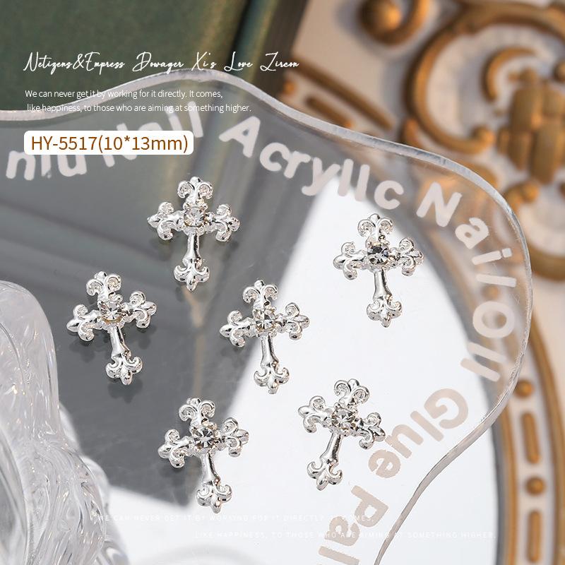 Ny Internetkändis Flash Tre-dimensionell Kors Nageldekoration Cro-hjärta Nageldorn Superflash Legering Nageldekoration