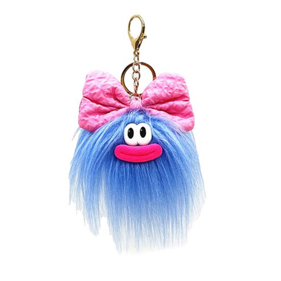 Keychain Cartoon Plush Doll Wearing Big Bowknot Decor Big Mouth Design Charm Key Chain