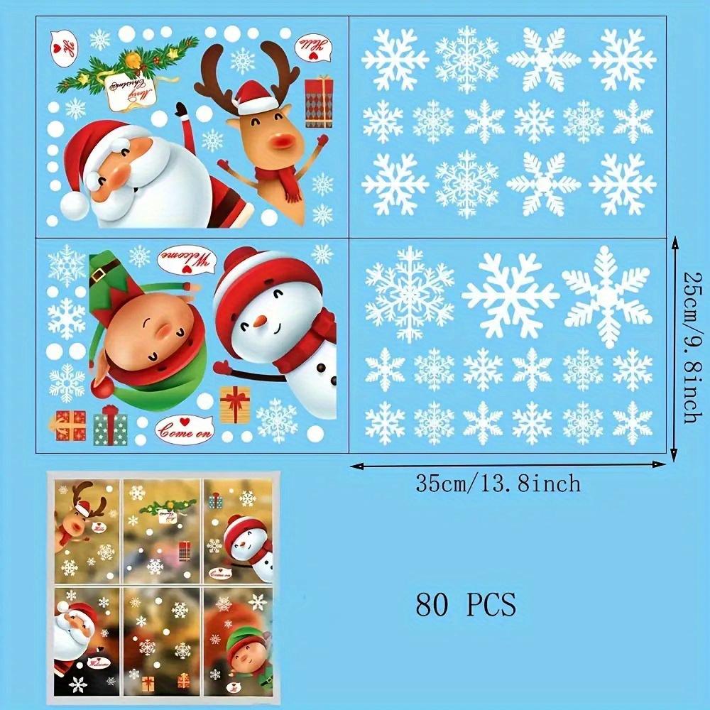 

80pcs Glass Christmas Window Stickers Christmas Sticker Decorations, Holiday Santa Claus Reindeer Snowflake Stickers for Parties