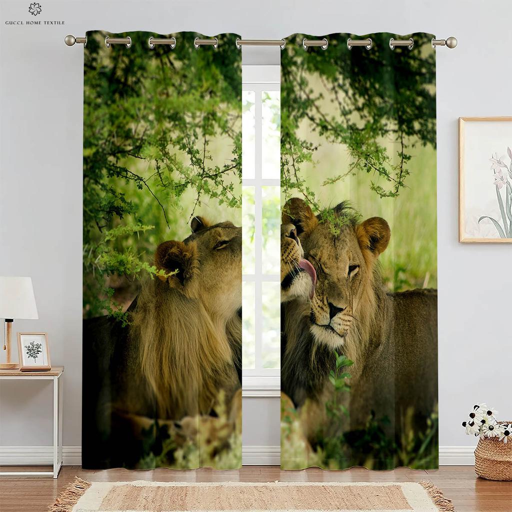Decorative Tiger and Forest Animal 3D Printing Curtains Suitable for Bed Room Living Room Study Room 2 PCs High Quality