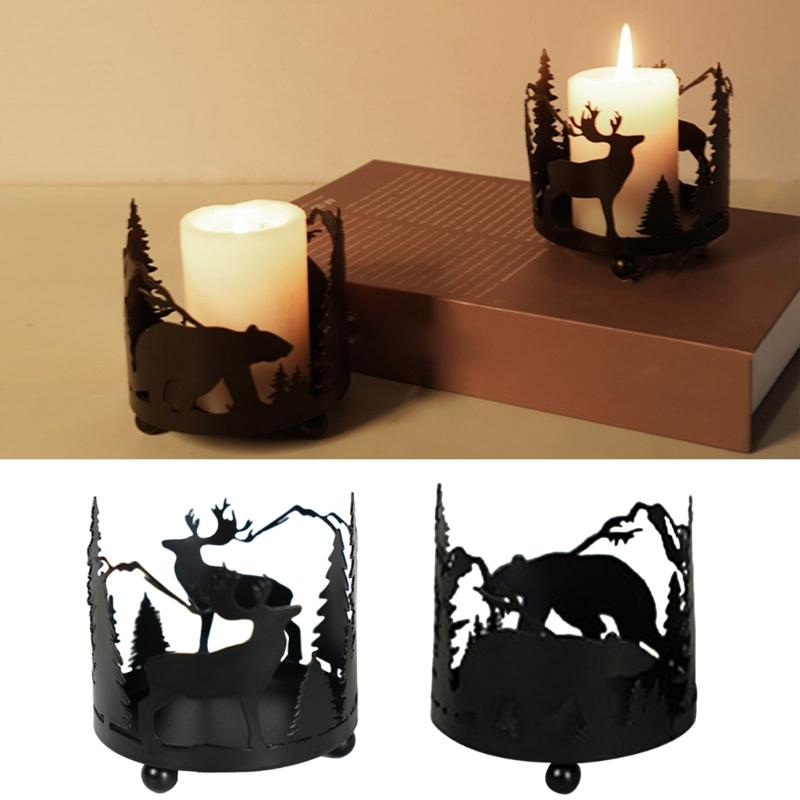 Metalowy świecznik z motywem leśnym Unikalny design Świecznik w kształcie zwierzęcia Stwórz ciepłą, przyjazną atmosferę Świecznik