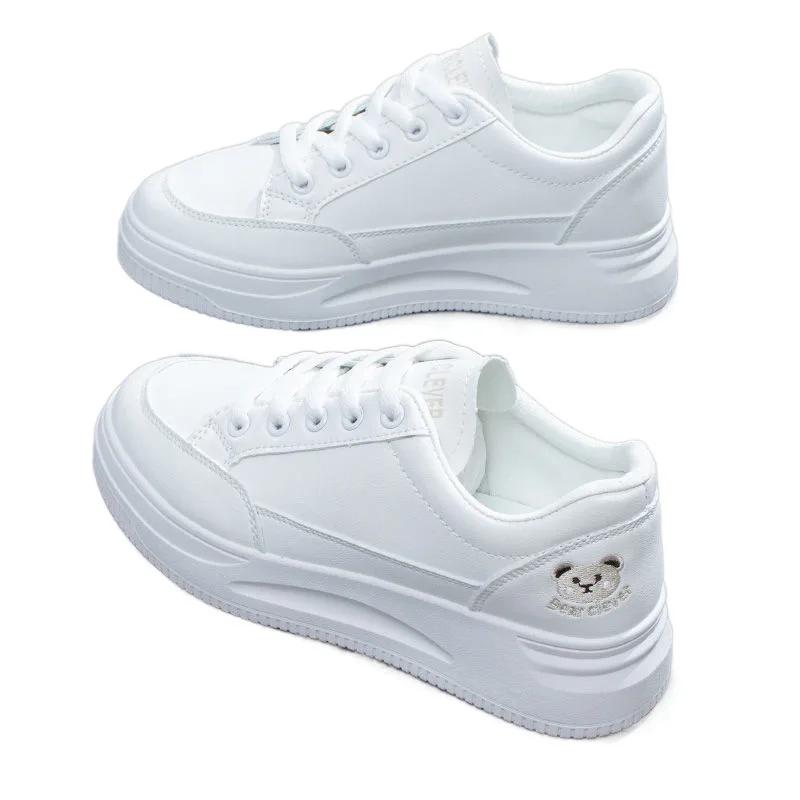 Damskie białe trampki jesienne sznurowane grube dno codzienne płaskie antypoślizgowe buty sportowe do chodzenia na zewnątrz buty deskorolkowe Sapatos Femininos