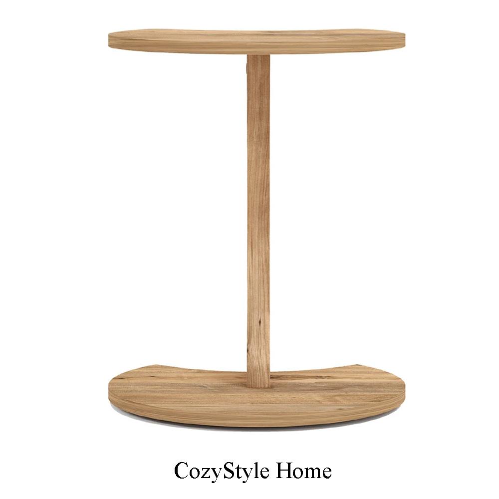 Kávový stolek ve tvaru C, Pojízdný boční stolek, Dekor Atlantic Pine, Pojízdný stolek k pohovce z dřevotřísky, Noční stolek