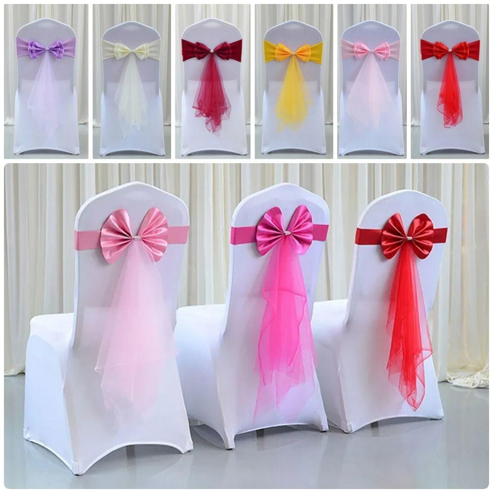 1Pcs Multi Color Chair Bandage Bowknot with Elastic Band Chair Sash Decoration Bow Knot Tie Wedding Chair Ribbon