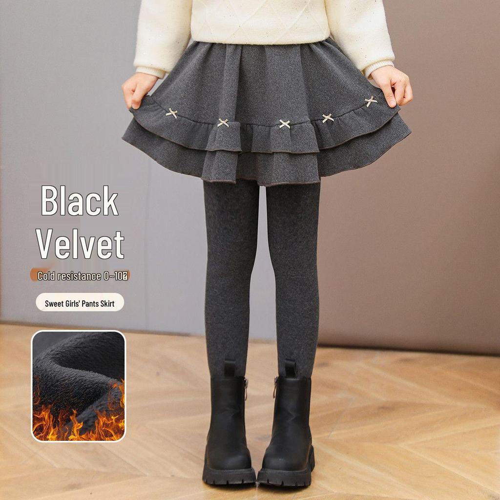Girls' Fleece-Lined Skirt Leggings - Thickened Two-Piece for Autumn & Winter