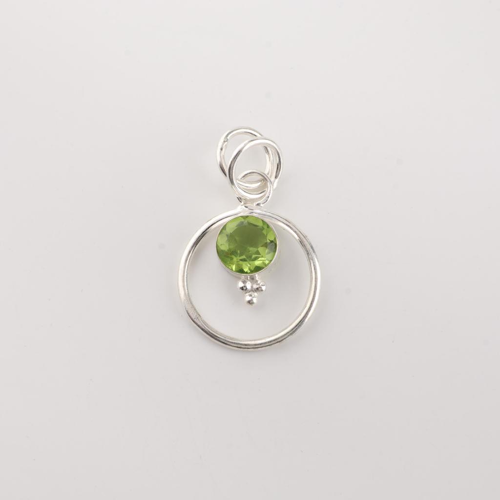 Peridot Gemstone 925 Sterling Silver Handmade Jewelry Designer Round Pendant 1.2" For Her PP-8-10