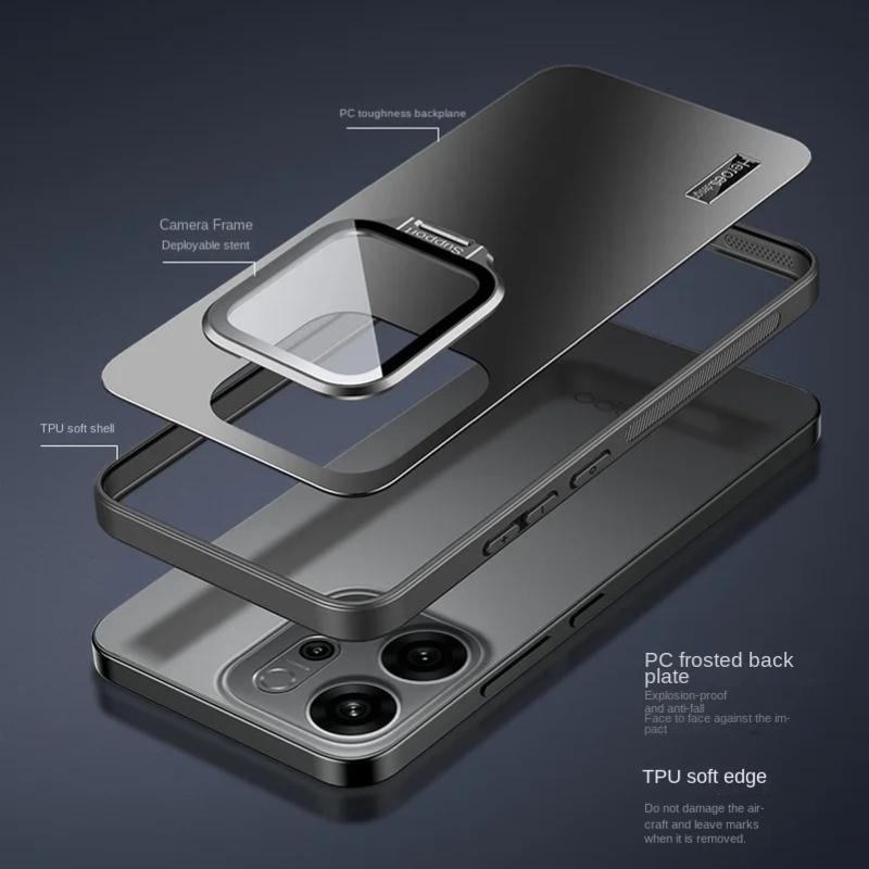 Matte Shockproof Bracket Phone Case For OPPO Reno 14 Pro Metal Lens Camera Protection Holder Stand Back Cover For Reno 14Pro