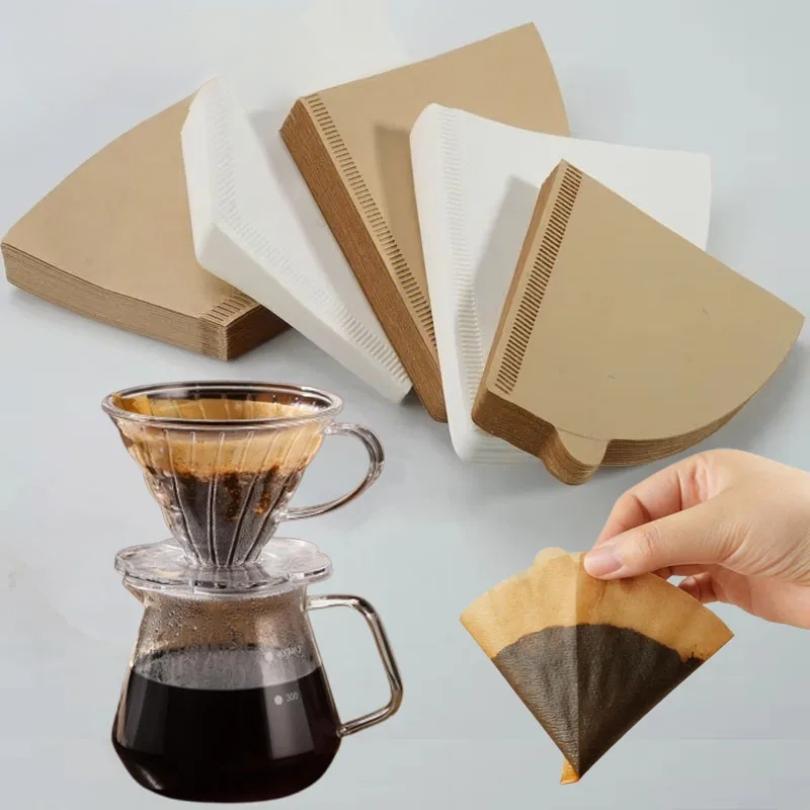 100pcs Disposable Paper Coffee Filter 1-4 Cups Wood Pulp Drip Paper Cone Coffee Strainer Bag Pour Over Household Accessories