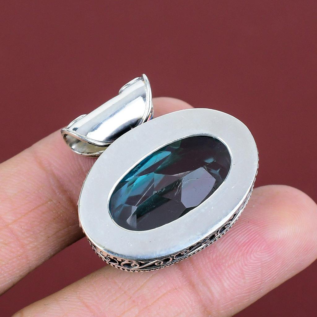 Faceted Swiss Blue Topaz Pendant Gemstone Pendant Antique Jewelry 925 Sterling Silver Pendant Vintage Pendant Handmade Jewelry Gifts For Her