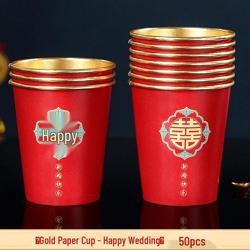 Festive Red Wedding Disposable Tea Cups - Thickened for Banquets and Home Celebrations