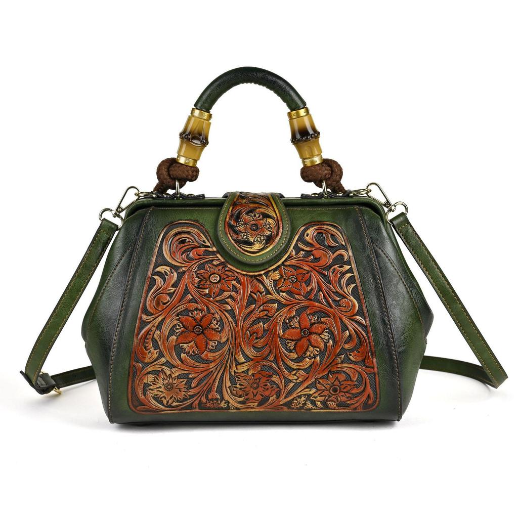 Johnature Sac à main de luxe Vintage en cuir sculpté pour femmes, sac polyvalent à bandoulière et à bandoulière