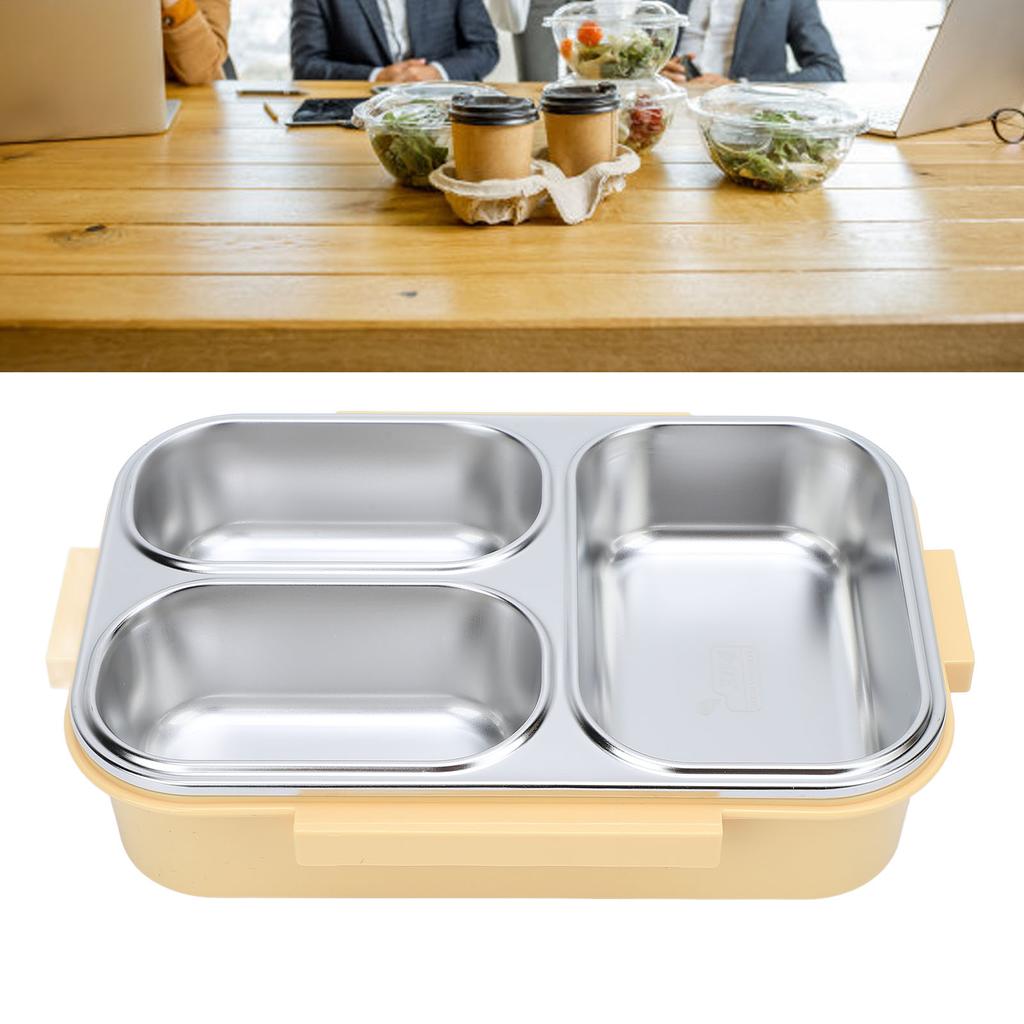 Divided Lunch Box 304 Stainless Steel Leakproof Heatable 3 Compartments Rectangular Food Container 1.2L Capacity