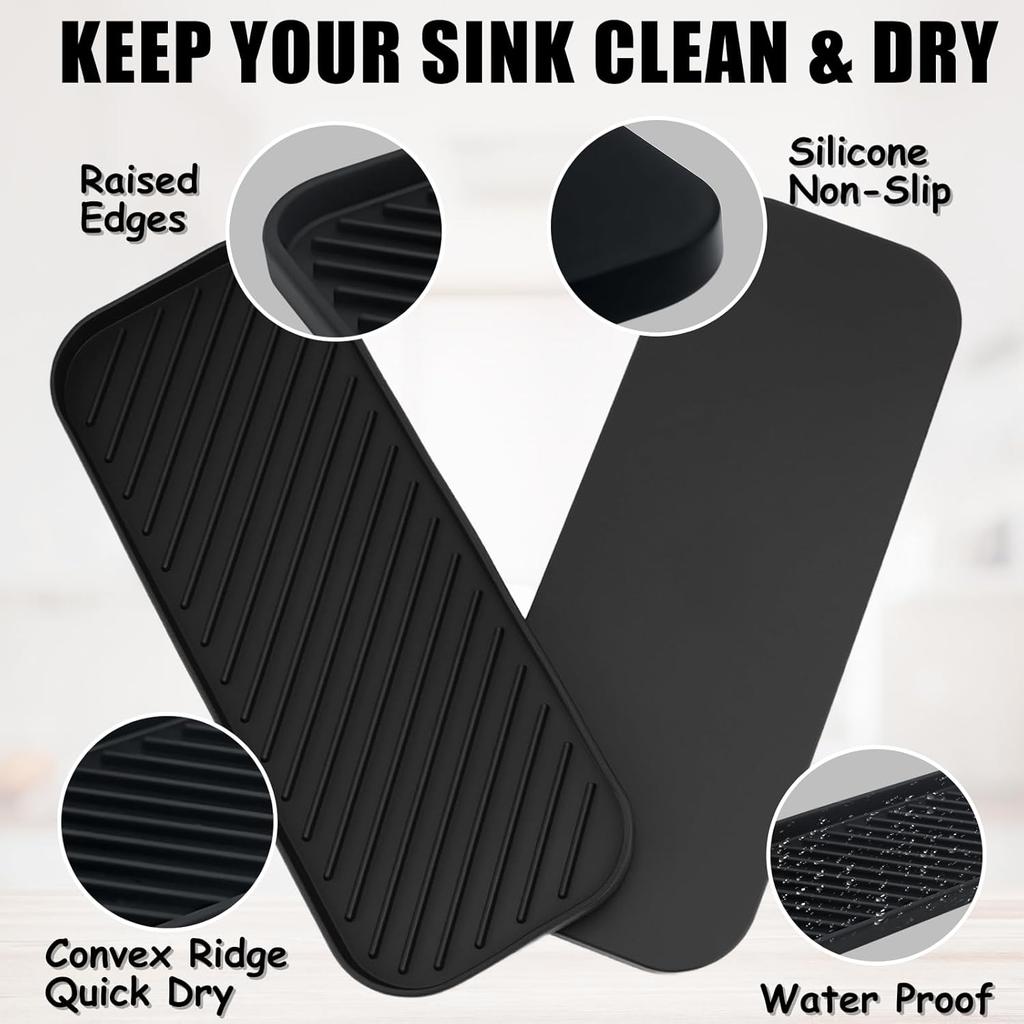 Silicone Kitchen Soap Tray & Bathroom Trays, Holders & Organizers - Dish Soap Holder, Kitchen Sink Tray, Heat Resistant (Black)