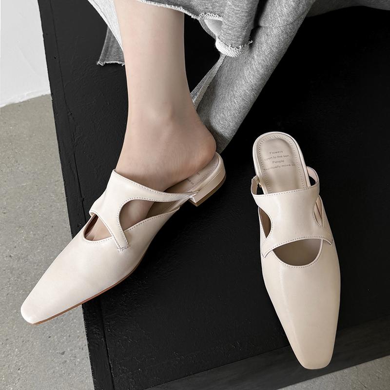 Fashion 2025 New Summer Women Mules Genuine Leather Women Shoes Cover Toe Shoes Squared Toe Low Heel Sandals Modern Slippers
