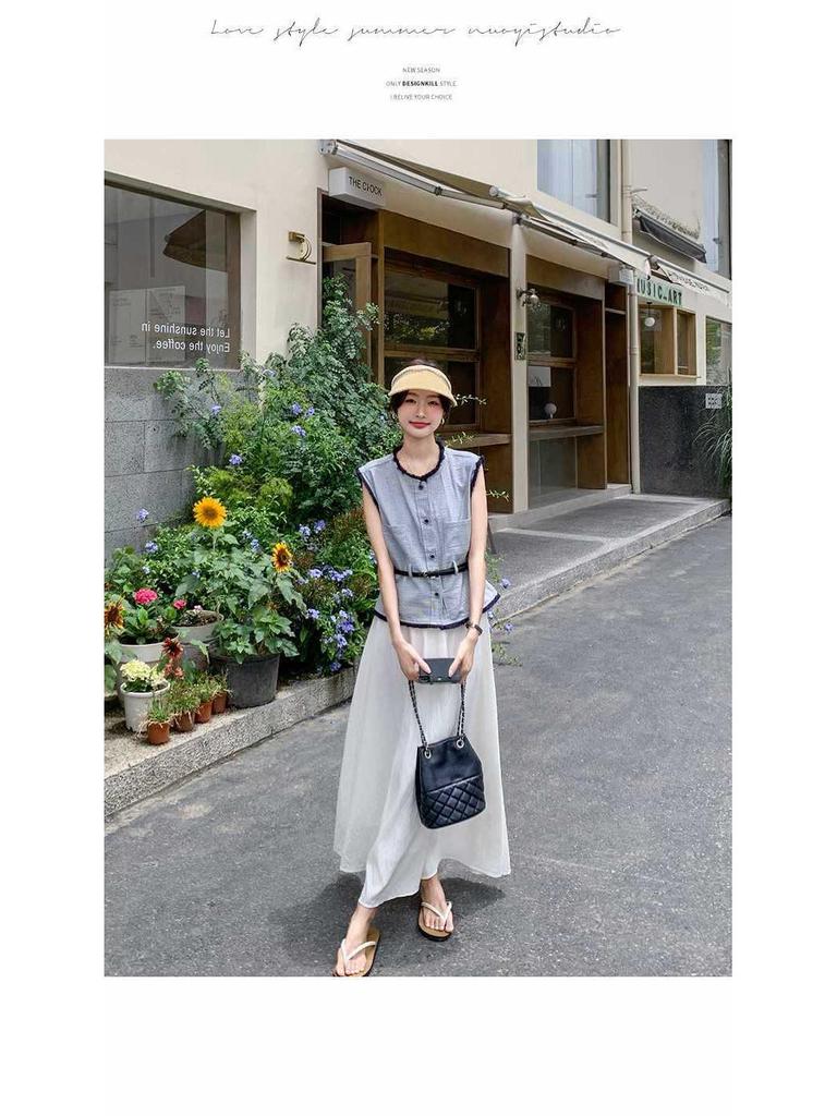 Summer 2025 French-Style Women's Two-Piece Suit: Vest Top & Skirt