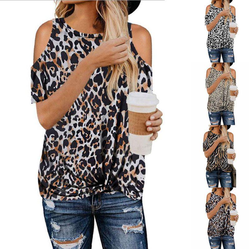 Elegante T-shirt da Donna con Stampa Leopardata e Design Cold Shoulder Perfetta per l'Estate