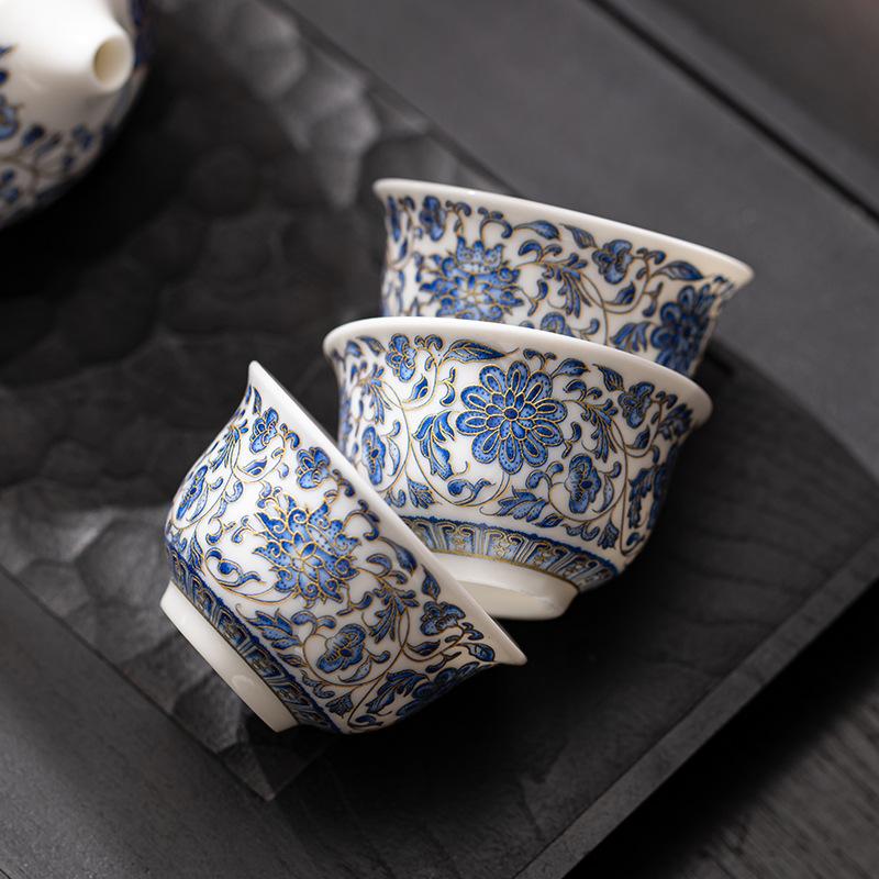 Tea Cup Blue and White Porcelain Master Entangled Lotus Household High-end Teacup Pressure Cup Ceramic Light Luxury