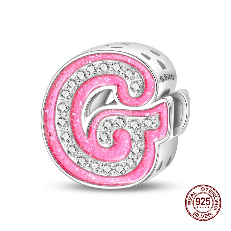 New In 26 Pink Pave A- Z Alphabet Beads Copper Love Letter Charm Fit Original 3Mm Charms Bracelet Bangle Fine Jewelry Gifts