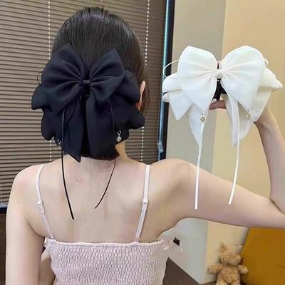 Fashion Temperament Bow Hairpin For Women Girls Bowknot Ribbon Ponytail Hair Claw Sweet Shark Clip Hair Accessories